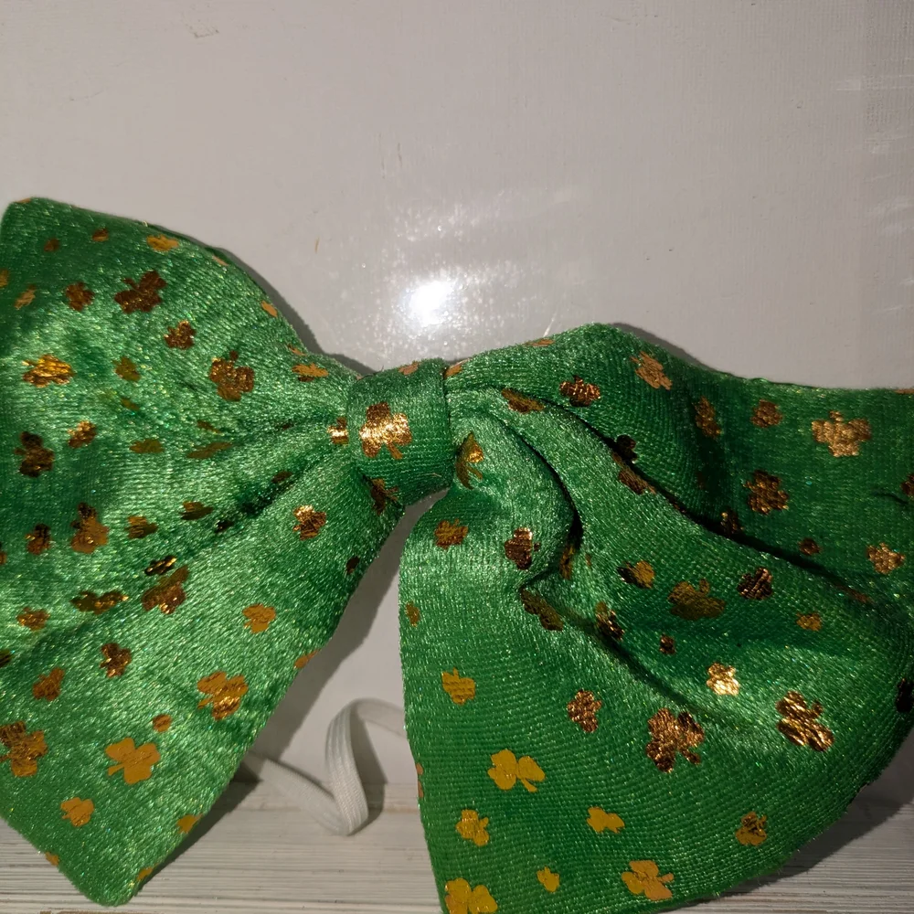 Festive Shamrock Green and Gold Party Hat Headband & Bow Tie